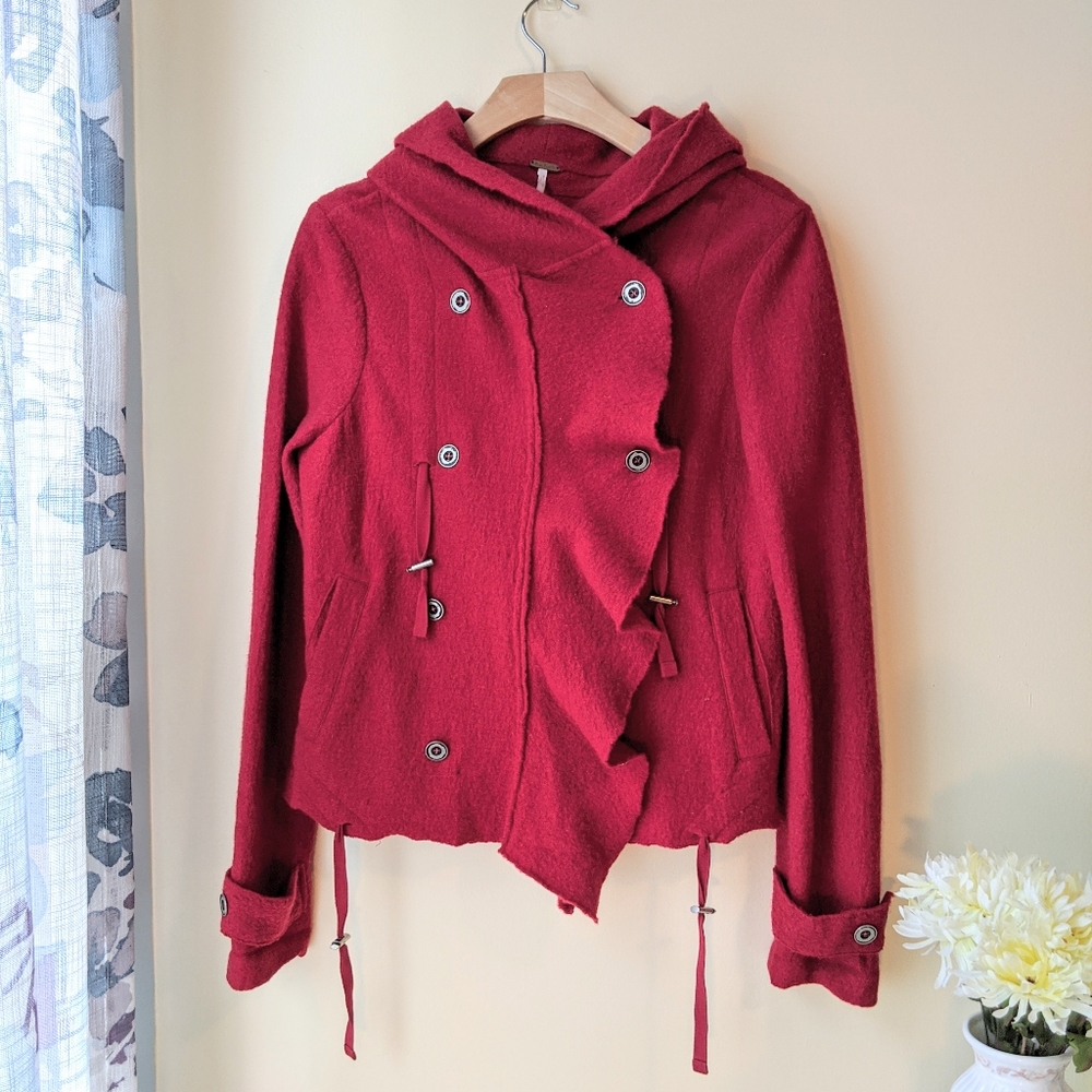 Free People Red Wool Steampunk Sweater Jacket